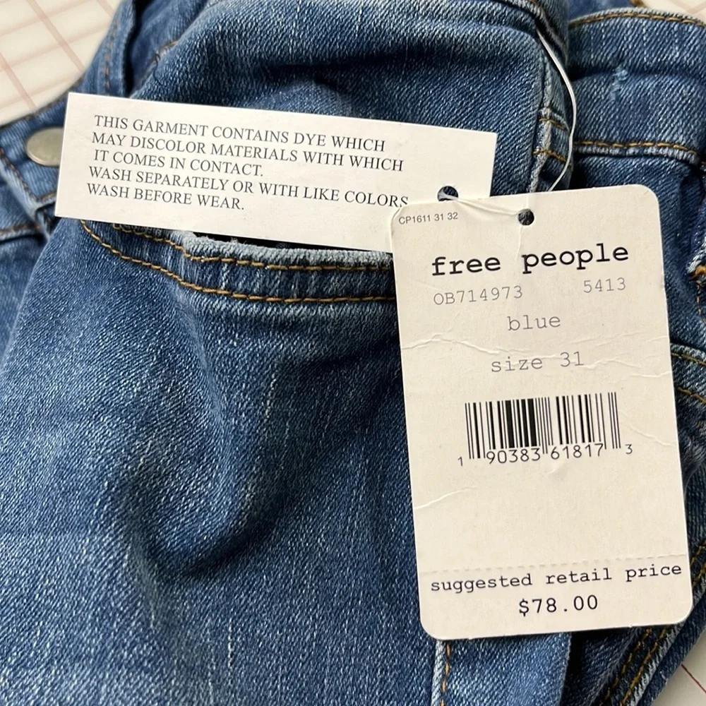 FREE PEOPLE NWT Boho High Waist Fringe Hem Cropped Straight Leg Cotton Jean 31